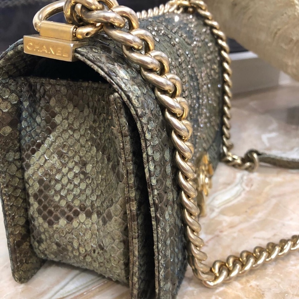 SOLD❌Chanel Boy Phyton With Swarovski Crystals - Picture 6 of 16